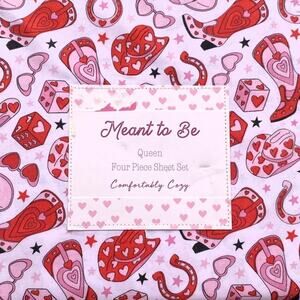 NWT ~ 4 pc Cowgirl In Love QUEEN SIZE Valentines Bed Sheets Cowboy Hats & Boots